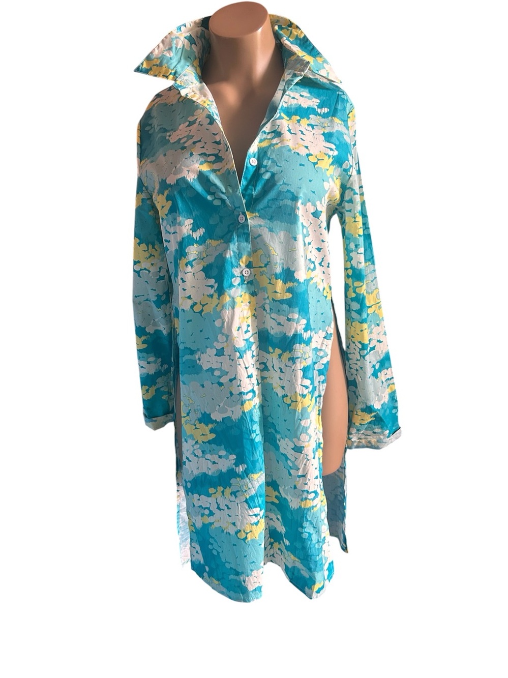 Women’s Turquoise Floral Swim Cover-Up Shirt
